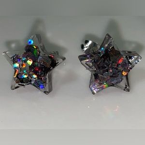 Dark Glitter Star Stud Earrings